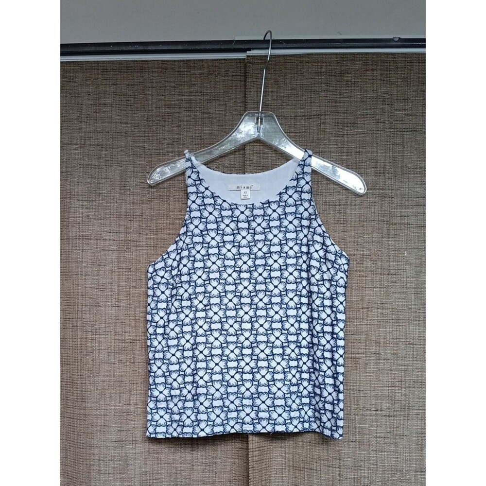 miami White Cotton Tank Top with Navy Floral Pattern